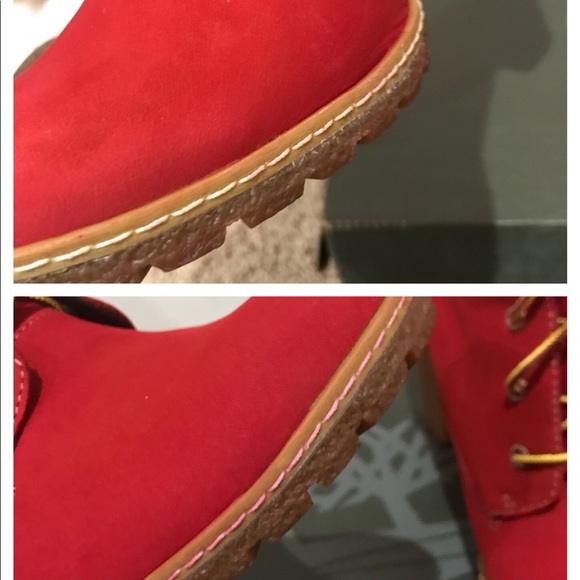 SOLD Womens Glancy Timberland Custom Red Boots - Picture 4 of 5